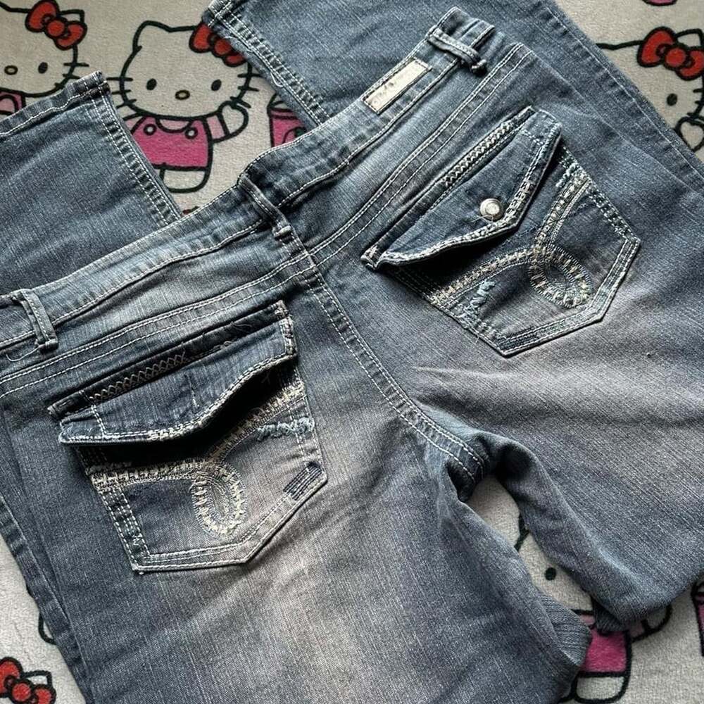 OUT Jeans Flared Bootcut Denim Size 18 Blue Embroidered
